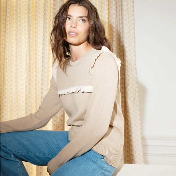 summersalt Sweaters - Summersalt Beige Sweater with Cream Ruffles NWT size L